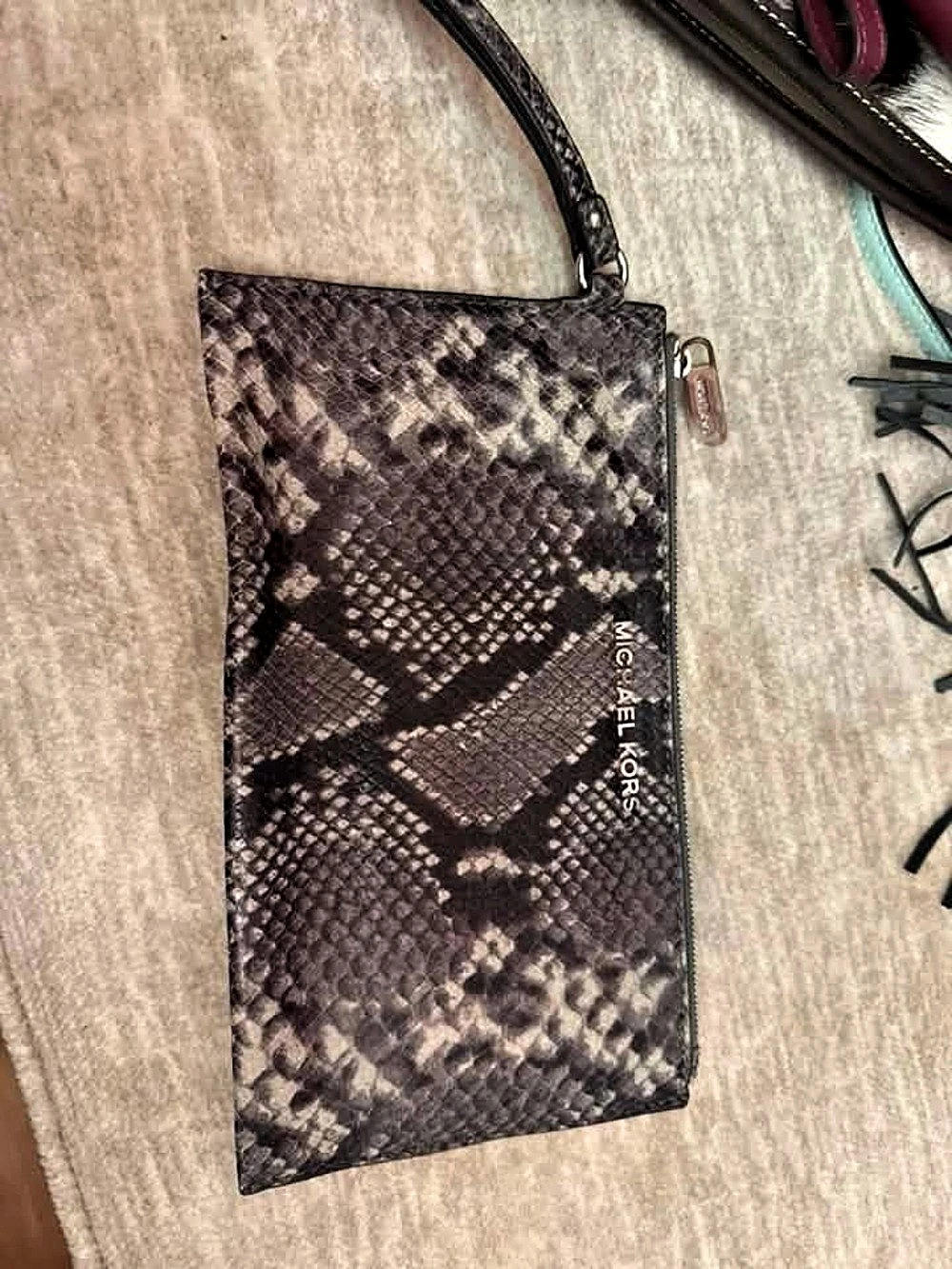 Michael Kors Jet Set Travel Large Python-Embossed Leather Zip Clutch Wristlet in